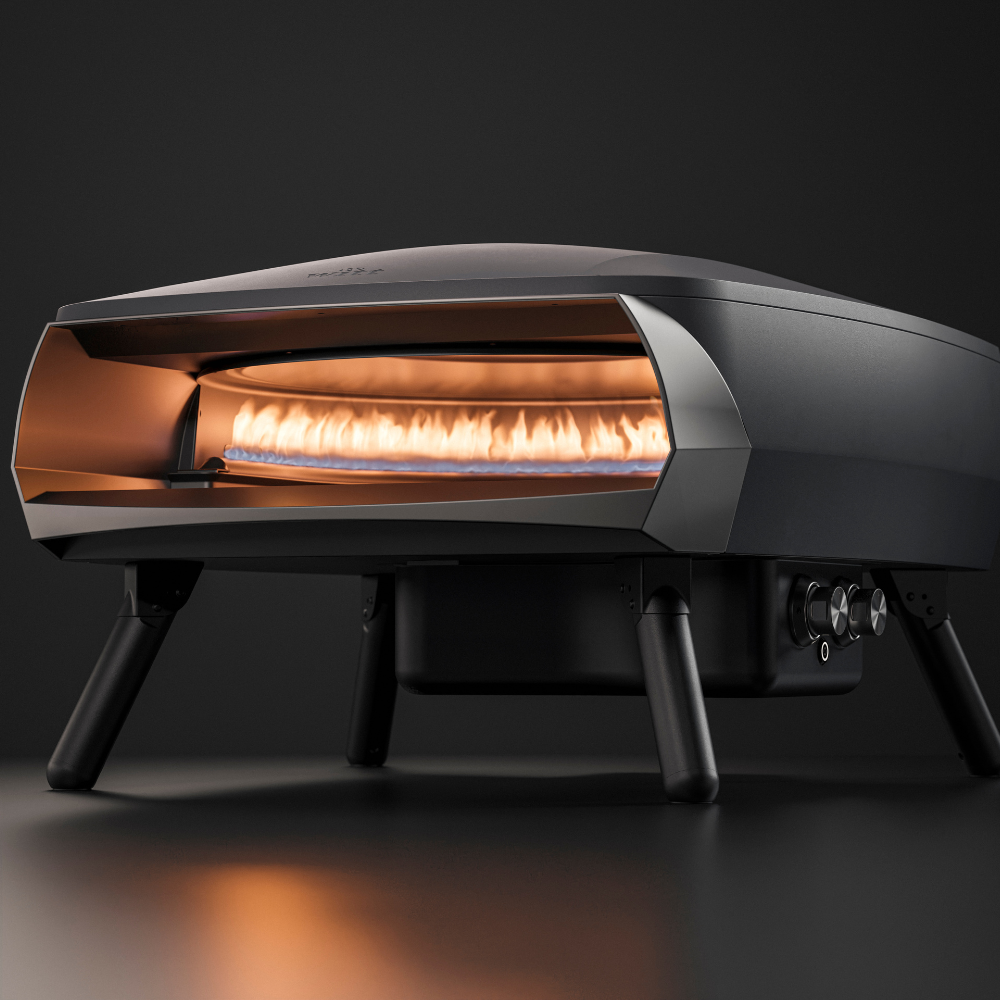 Gas Pizza Oven with Twin Burner & Rotating Stone 16" – High-Heat Outdoor Pizza Maker (Graphite)