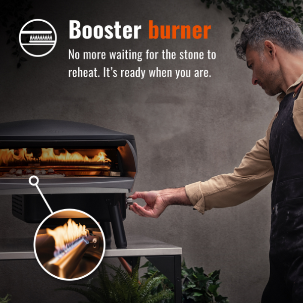 Gas Pizza Oven with Twin Burner & Rotating Stone 16" – High-Heat Outdoor Pizza Maker (Black) - 2 Year Warranty