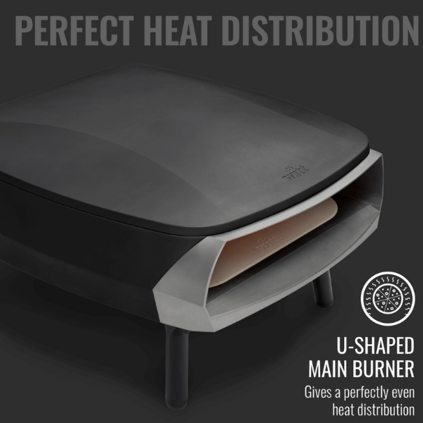 Gas Pizza Oven with Twin Burner & Rotating Stone 16" – High-Heat Outdoor Pizza Maker (Black) - 2 Year Warranty